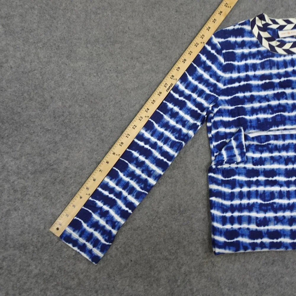 Tory Burch Dress Womens Medium M Blue Shift Midi Tye Die Career Stretch Hollie